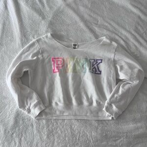 PINK Victoria's Secret White Sweatshirt with Colorful Logo